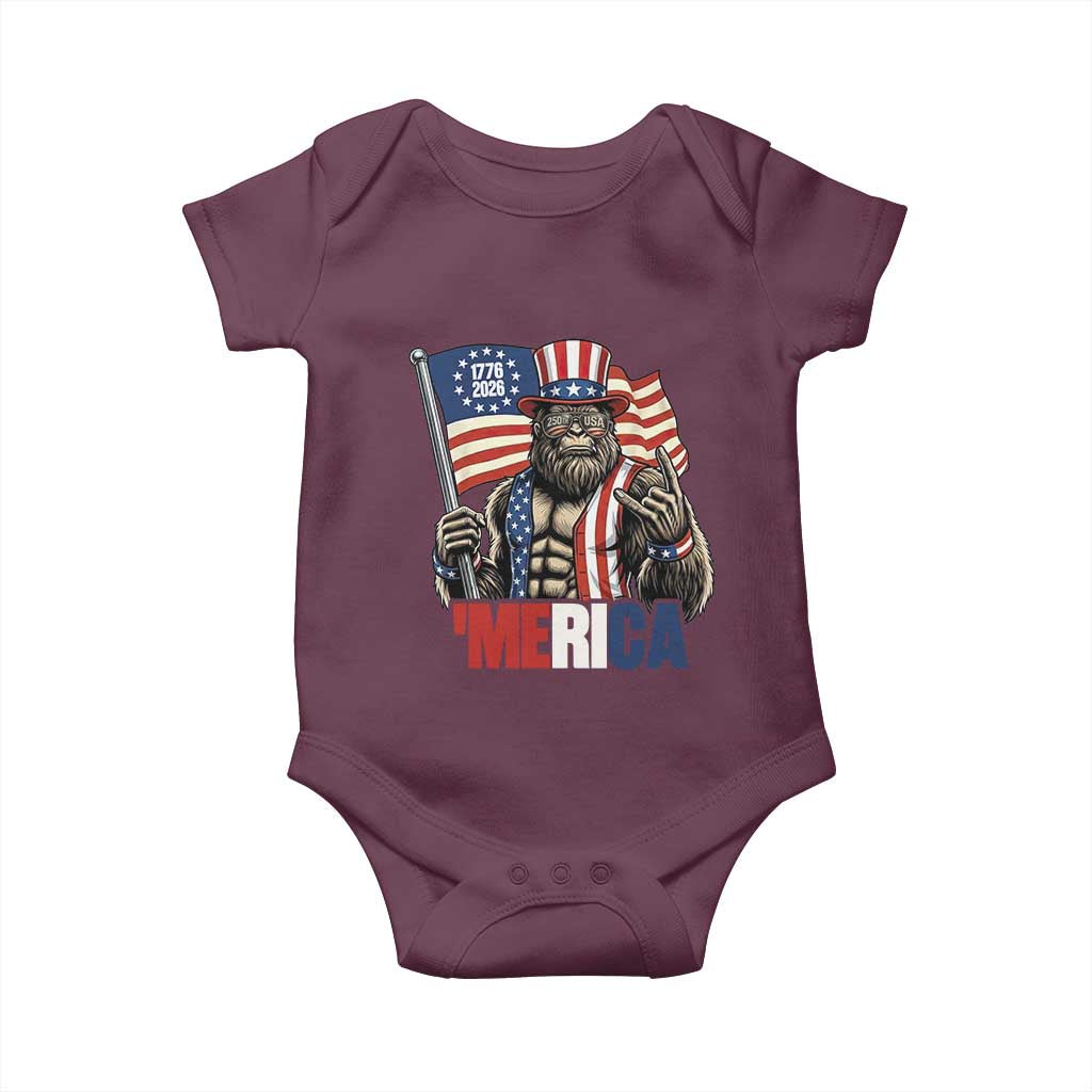 Funny Patriotic Bigfoot Merica Rock Baby Onesie USA 250th Anniversary TS12 Maroon Print Your Wear