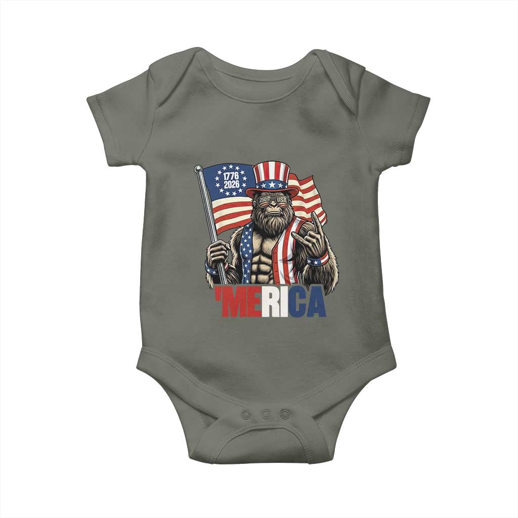 Funny Patriotic Bigfoot Merica Rock Baby Onesie USA 250th Anniversary TS12 Military Green Print Your Wear