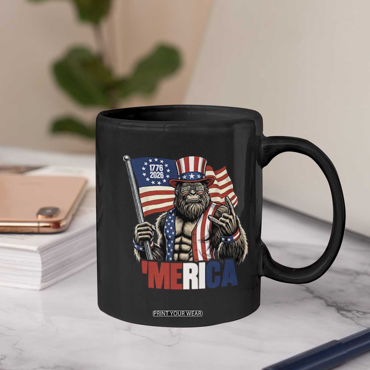 Funny Patriotic Bigfoot Merica Rock Coffee Mug USA 250th Anniversary TS12 Print Your Wear