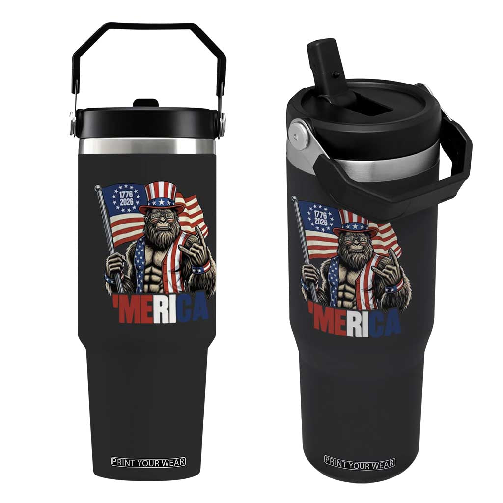 Funny Patriotic Bigfoot Merica Rock Flip Straw Tumbler USA 250th Anniversary TS12 One Size: 30 oz Black Print Your Wear
