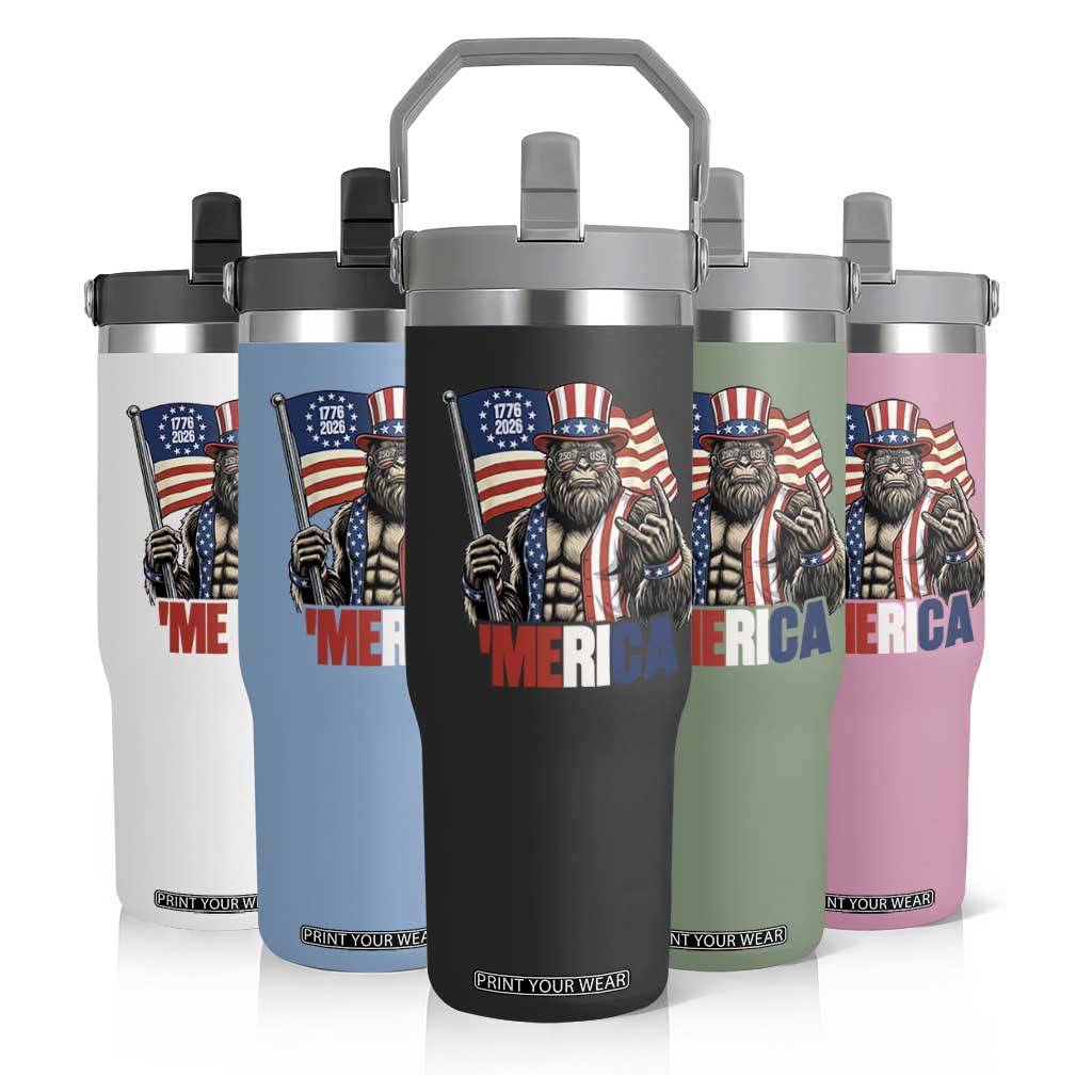 Funny Patriotic Bigfoot Merica Rock Flip Straw Tumbler USA 250th Anniversary TS12 Print Your Wear