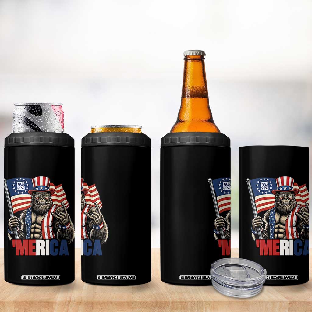 Funny Patriotic Bigfoot Merica Rock 4 in 1 Can Cooler Tumbler USA 250th Anniversary TS12 Print Your Wear