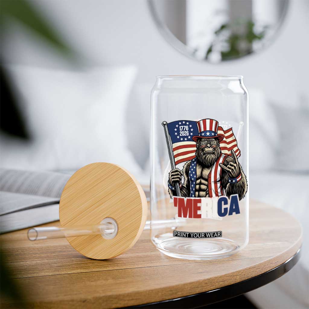 Funny Patriotic Bigfoot Merica Rock Glass Can USA 250th Anniversary TS12 Print Your Wear