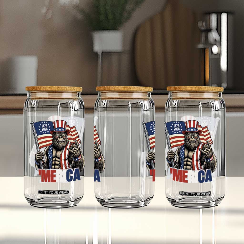 Funny Patriotic Bigfoot Merica Rock Glass Can USA 250th Anniversary TS12 Print Your Wear