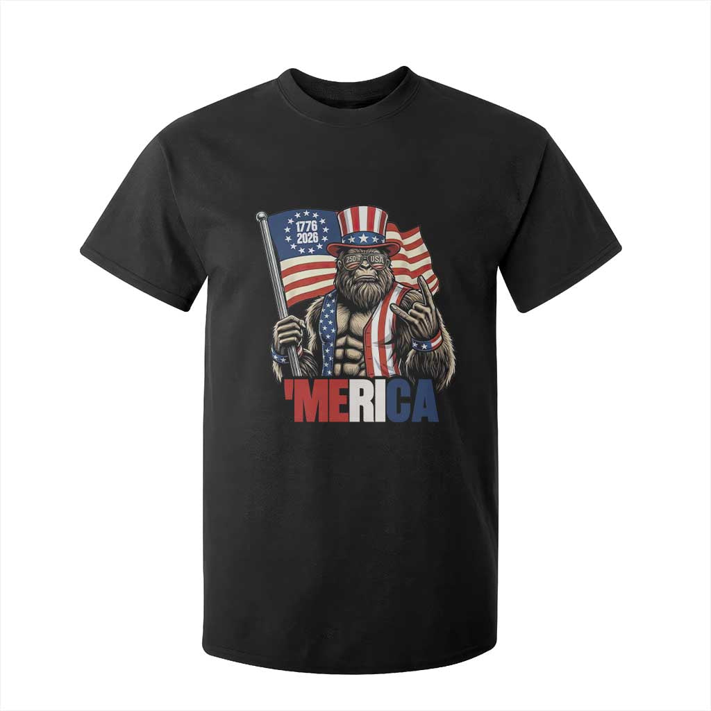 Funny Patriotic Bigfoot Merica Rock T Shirt For Kid USA 250th Anniversary TS12 Black Print Your Wear