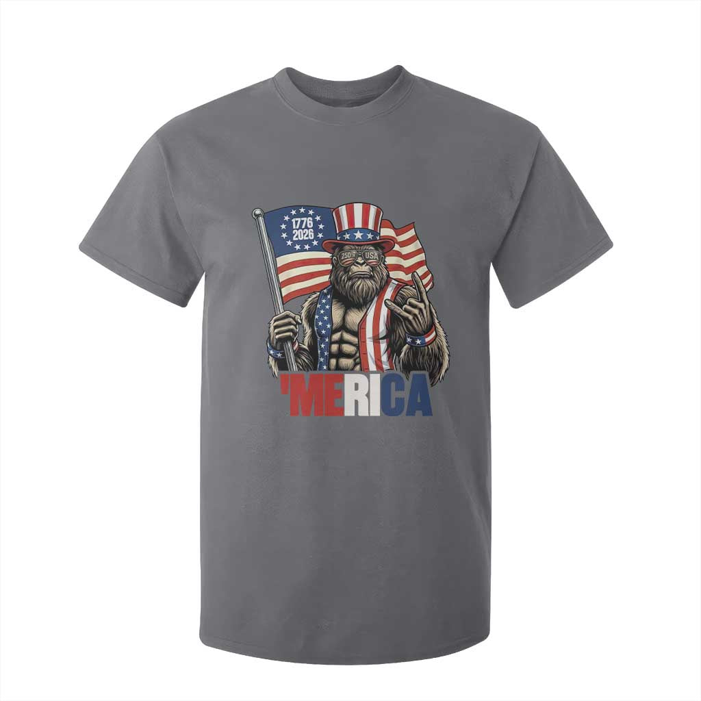 Funny Patriotic Bigfoot Merica Rock T Shirt For Kid USA 250th Anniversary TS12 Charcoal Print Your Wear