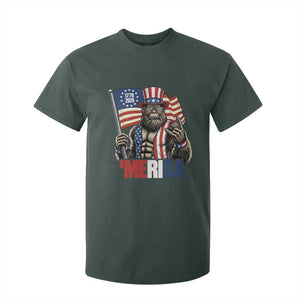 Funny Patriotic Bigfoot Merica Rock T Shirt For Kid USA 250th Anniversary TS12 Dark Forest Green Print Your Wear