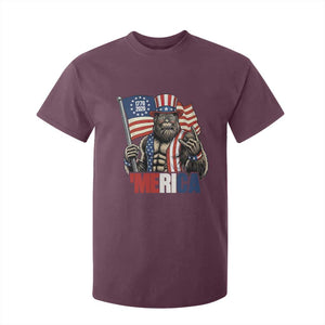 Funny Patriotic Bigfoot Merica Rock T Shirt For Kid USA 250th Anniversary TS12 Maroon Print Your Wear