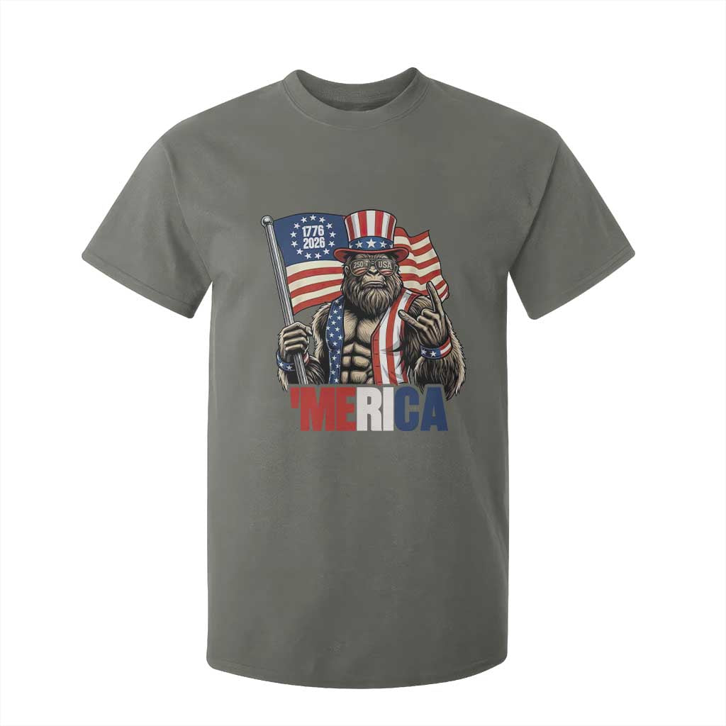 Funny Patriotic Bigfoot Merica Rock T Shirt For Kid USA 250th Anniversary TS12 Military Green Print Your Wear