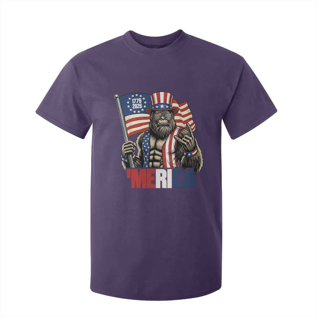 Funny Patriotic Bigfoot Merica Rock T Shirt For Kid USA 250th Anniversary TS12 Purple Print Your Wear