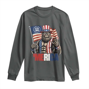 Funny Patriotic Bigfoot Merica Rock Long Sleeve Shirt USA 250th Anniversary TS12 Dark Heather Print Your Wear