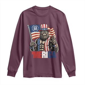 Funny Patriotic Bigfoot Merica Rock Long Sleeve Shirt USA 250th Anniversary TS12 Maroon Print Your Wear