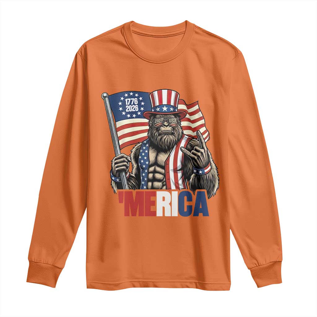 Funny Patriotic Bigfoot Merica Rock Long Sleeve Shirt USA 250th Anniversary TS12 Orange Print Your Wear