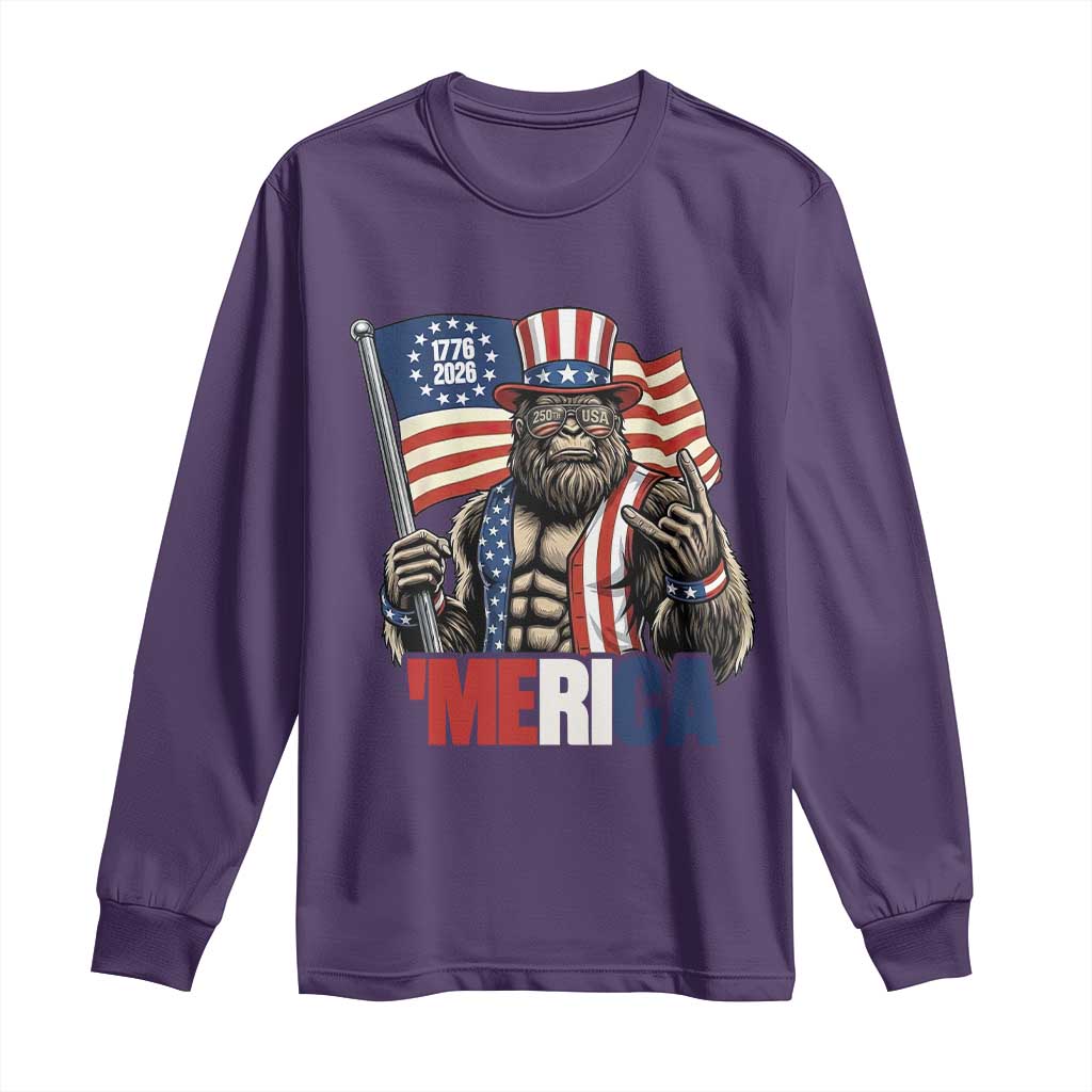 Funny Patriotic Bigfoot Merica Rock Long Sleeve Shirt USA 250th Anniversary TS12 Purple Print Your Wear