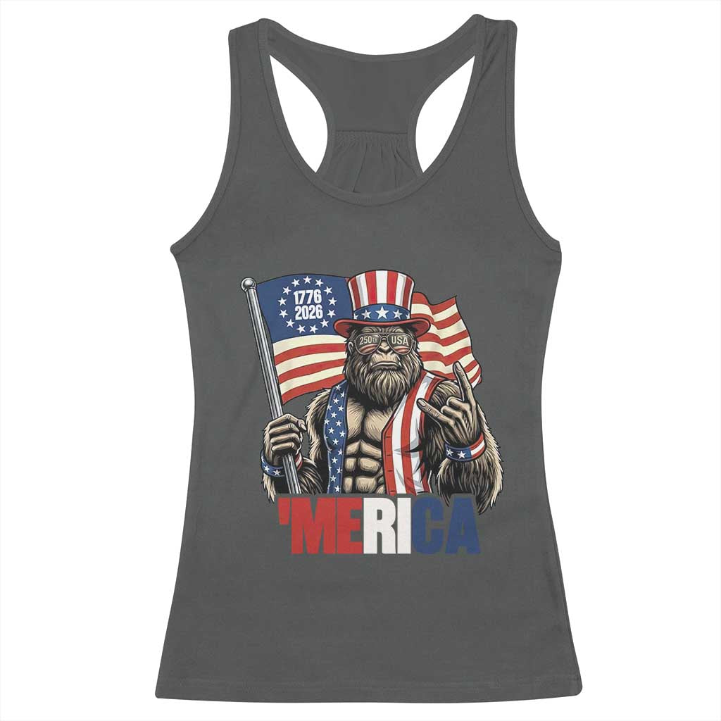Funny Patriotic Bigfoot Merica Rock Racerback Tank Top USA 250th Anniversary TS12 Dark Heather Print Your Wear