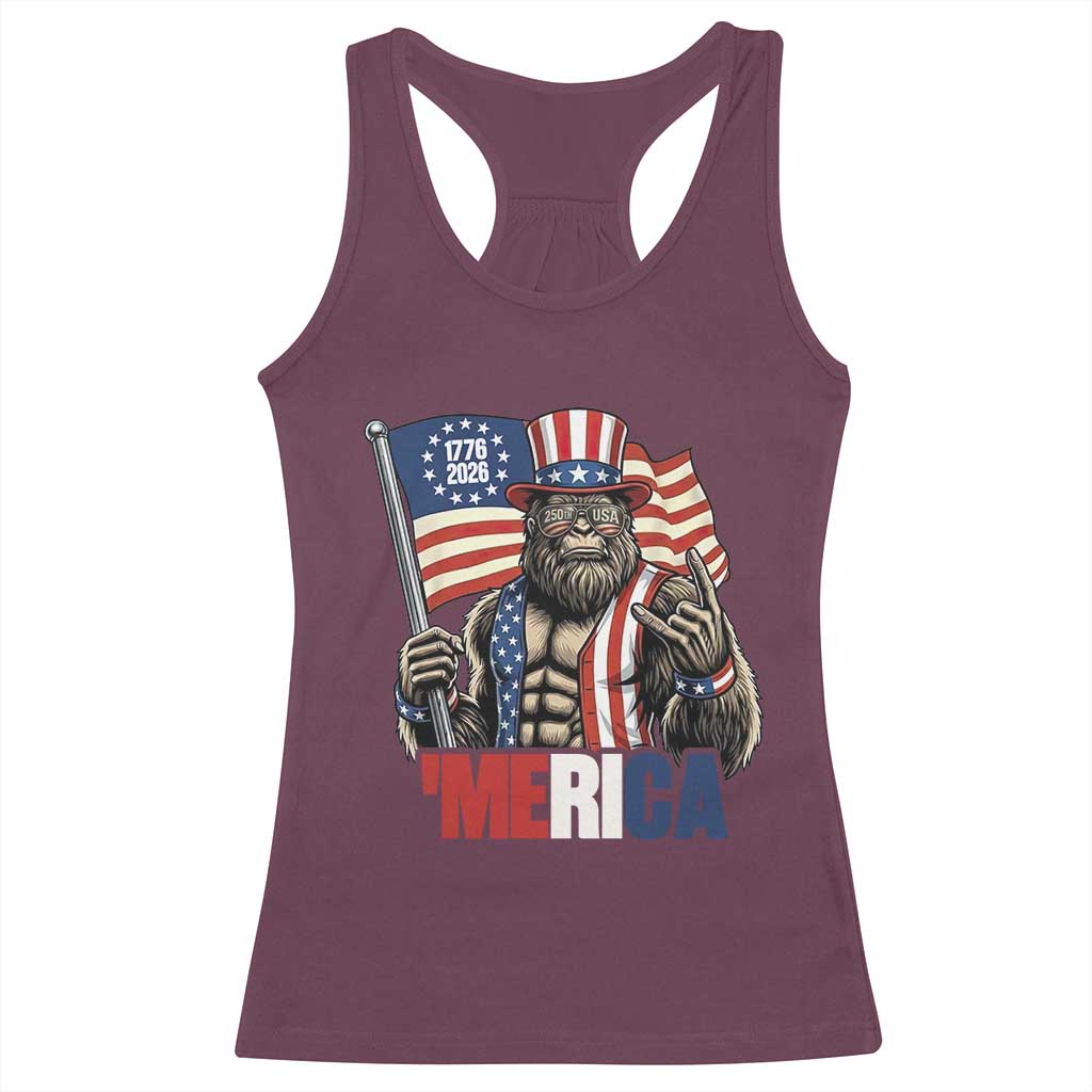 Funny Patriotic Bigfoot Merica Rock Racerback Tank Top USA 250th Anniversary TS12 Maroon Print Your Wear