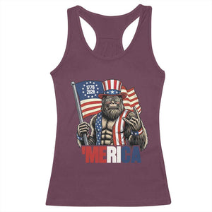 Funny Patriotic Bigfoot Merica Rock Racerback Tank Top USA 250th Anniversary TS12 Maroon Print Your Wear