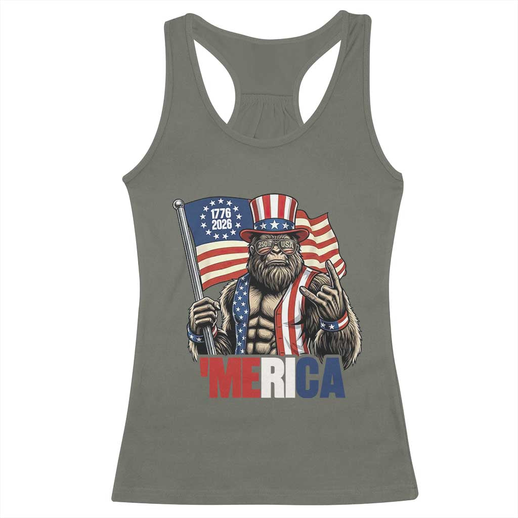 Funny Patriotic Bigfoot Merica Rock Racerback Tank Top USA 250th Anniversary TS12 Military Green Print Your Wear