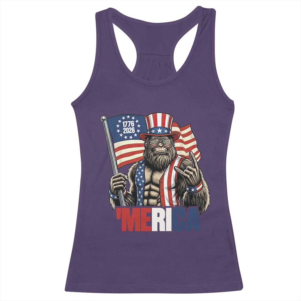 Funny Patriotic Bigfoot Merica Rock Racerback Tank Top USA 250th Anniversary TS12 Purple Print Your Wear