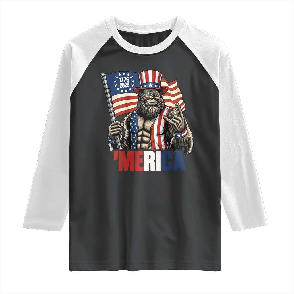 Funny Patriotic Bigfoot Merica Rock Raglan Shirt USA 250th Anniversary TS12 Black White Print Your Wear