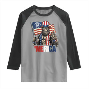 Funny Patriotic Bigfoot Merica Rock Raglan Shirt USA 250th Anniversary TS12 Sport Gray Black Print Your Wear