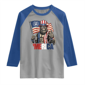 Funny Patriotic Bigfoot Merica Rock Raglan Shirt USA 250th Anniversary TS12 Sport Gray Royal Print Your Wear