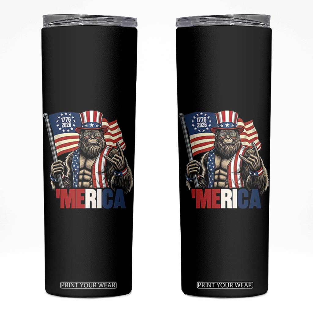Funny Patriotic Bigfoot Merica Rock Skinny Tumbler USA 250th Anniversary TS12 Black Print Your Wear