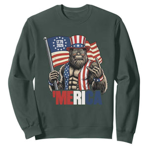 Funny Patriotic Bigfoot Merica Rock Sweatshirt USA 250th Anniversary TS12 Dark Forest Green Print Your Wear