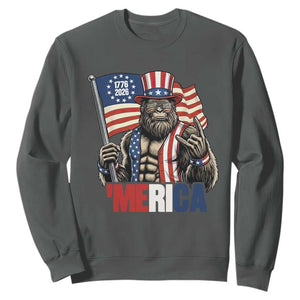 Funny Patriotic Bigfoot Merica Rock Sweatshirt USA 250th Anniversary TS12 Dark Heather Print Your Wear