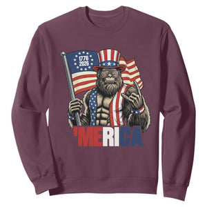 Funny Patriotic Bigfoot Merica Rock Sweatshirt USA 250th Anniversary TS12 Maroon Print Your Wear