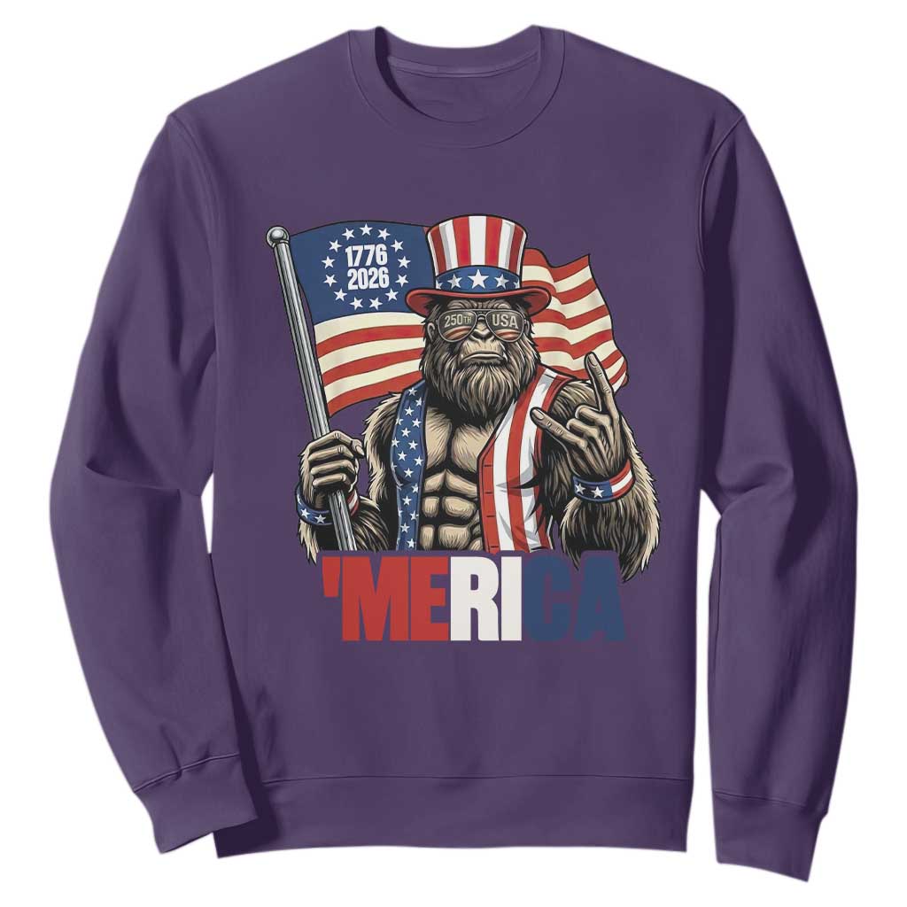 Funny Patriotic Bigfoot Merica Rock Sweatshirt USA 250th Anniversary TS12 Purple Print Your Wear