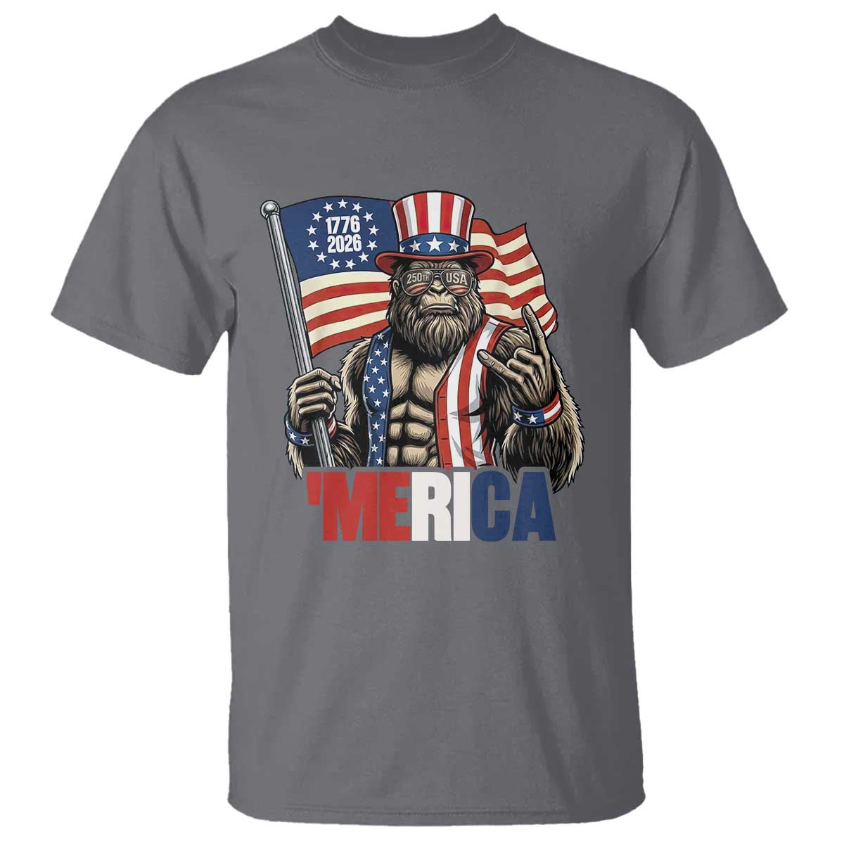 Funny Patriotic Bigfoot Merica Rock T Shirt USA 250th Anniversary TS12 Charcoal Print Your Wear