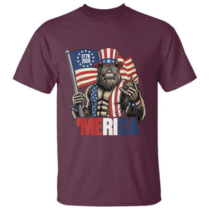 Funny Patriotic Bigfoot Merica Rock T Shirt USA 250th Anniversary TS12 Maroon Print Your Wear