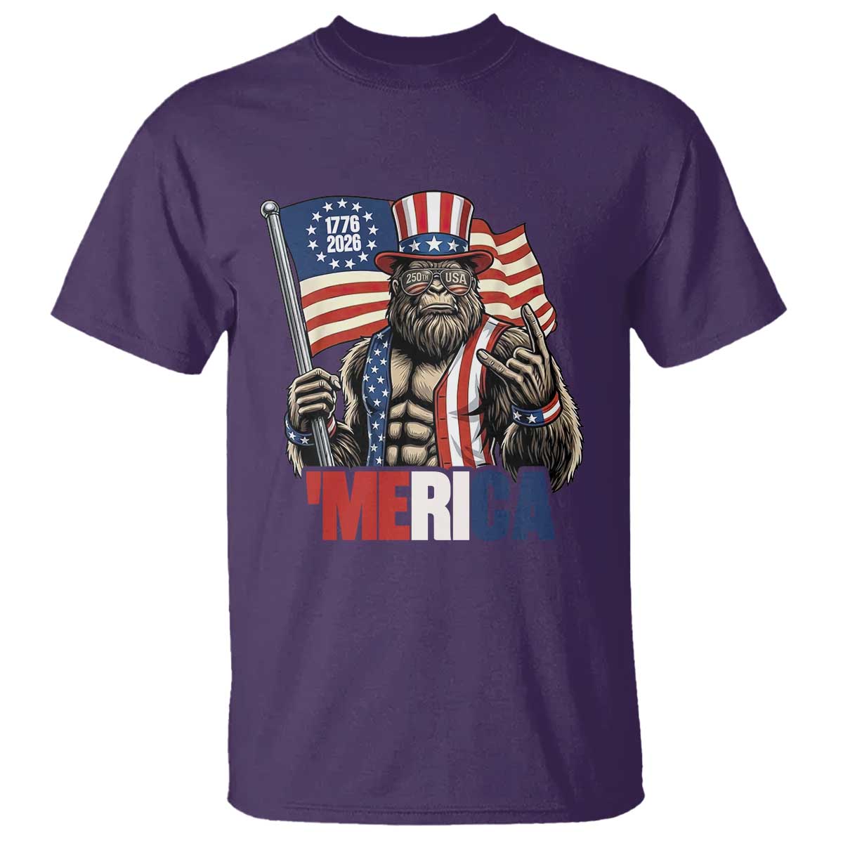 Funny Patriotic Bigfoot Merica Rock T Shirt USA 250th Anniversary TS12 Purple Print Your Wear