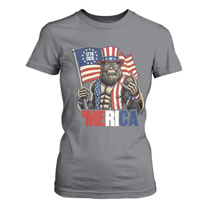 Funny Patriotic Bigfoot Merica Rock T Shirt For Women USA 250th Anniversary TS12 Charcoal Print Your Wear