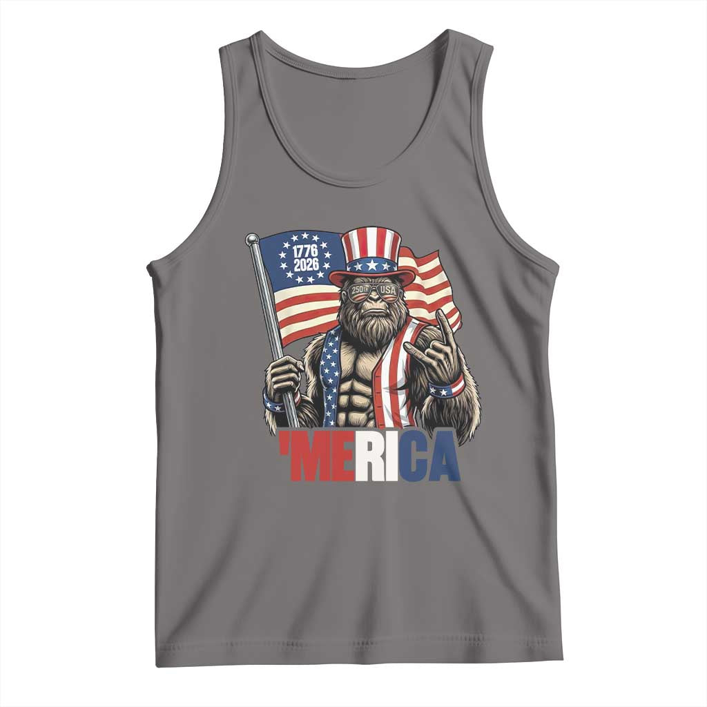 Funny Patriotic Bigfoot Merica Rock Tank Top USA 250th Anniversary TS12 Deep Heather Print Your Wear