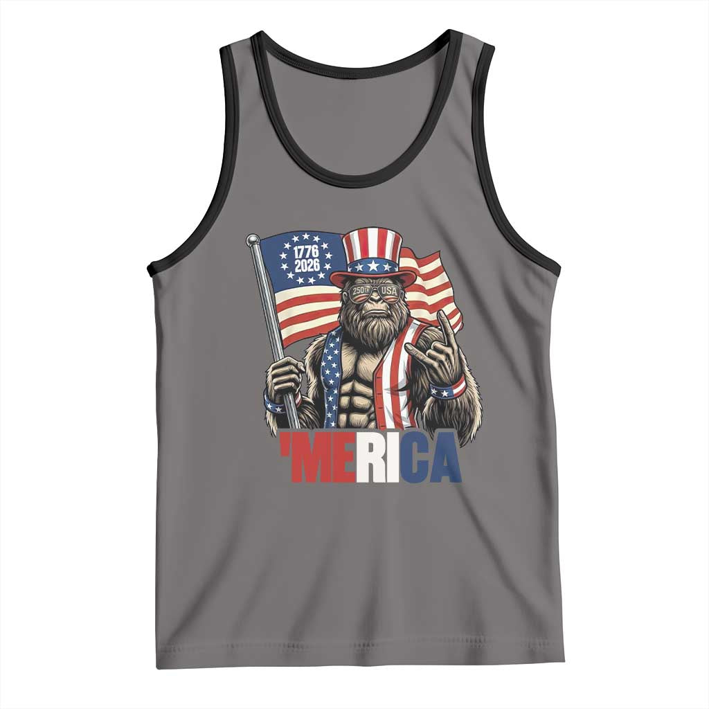 Funny Patriotic Bigfoot Merica Rock Tank Top USA 250th Anniversary TS12 Deep Heather Black Print Your Wear