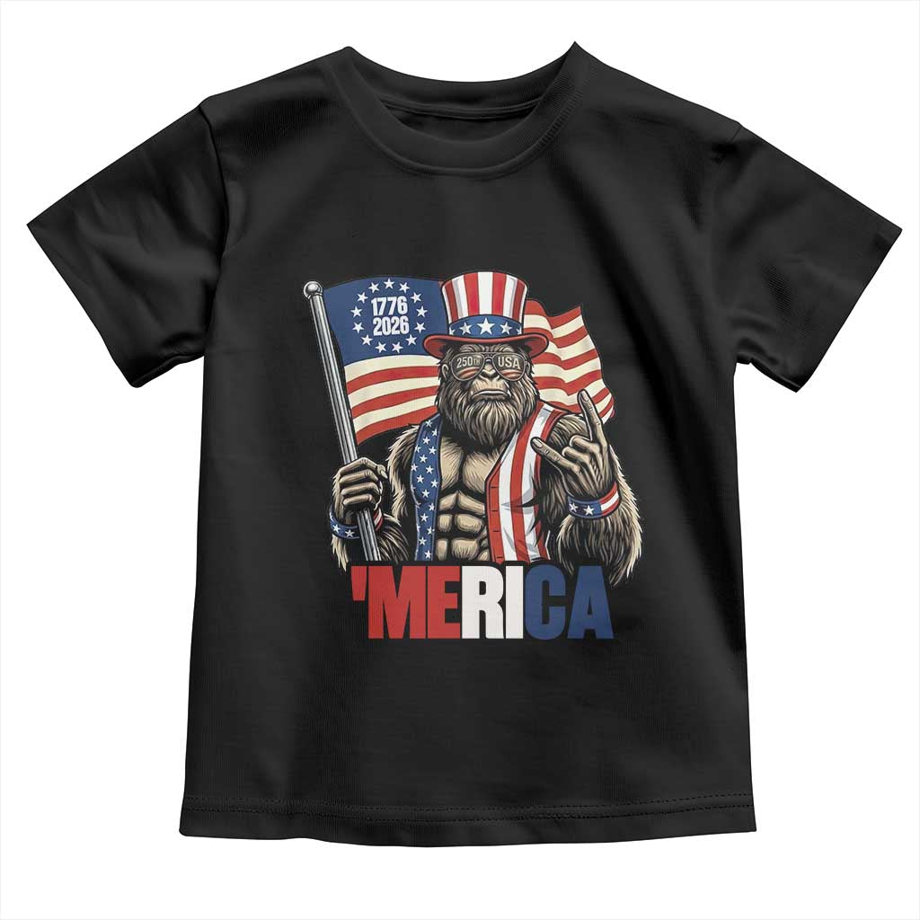 Funny Patriotic Bigfoot Merica Rock Toddler T Shirt USA 250th Anniversary TS12 Black Print Your Wear