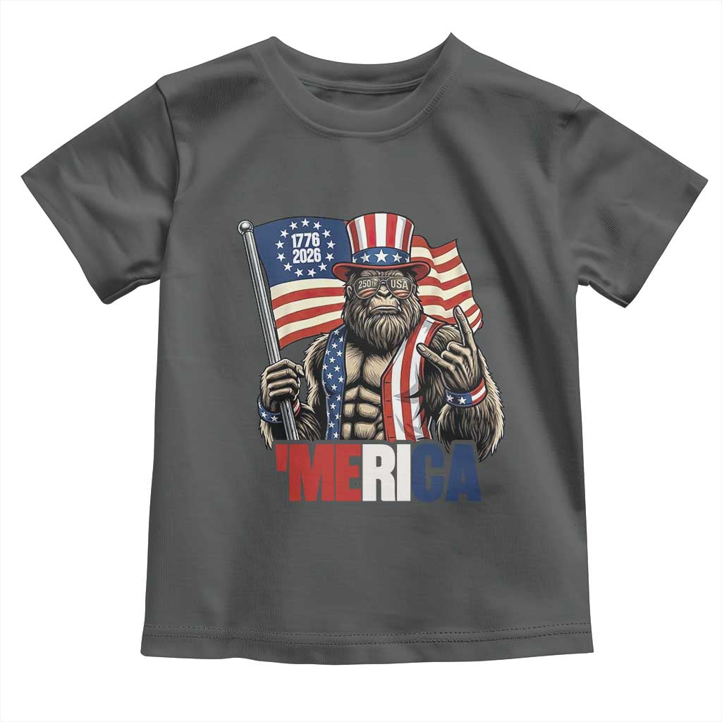 Funny Patriotic Bigfoot Merica Rock Toddler T Shirt USA 250th Anniversary TS12 Dark Heather Print Your Wear