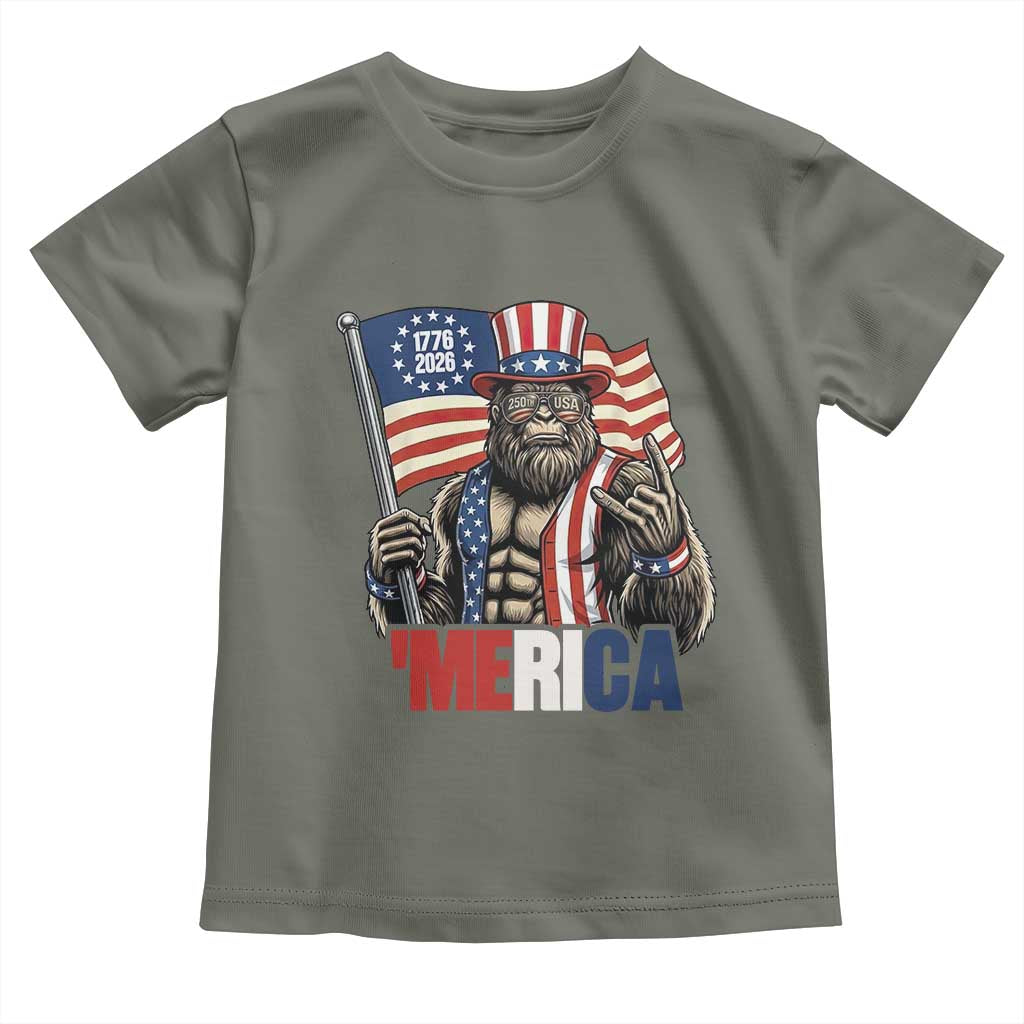 Funny Patriotic Bigfoot Merica Rock Toddler T Shirt USA 250th Anniversary TS12 Military Green Print Your Wear