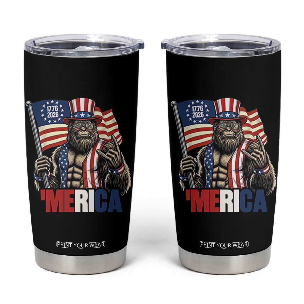 Funny Patriotic Bigfoot Merica Rock Tumbler Cup USA 250th Anniversary TS12 Black Print Your Wear