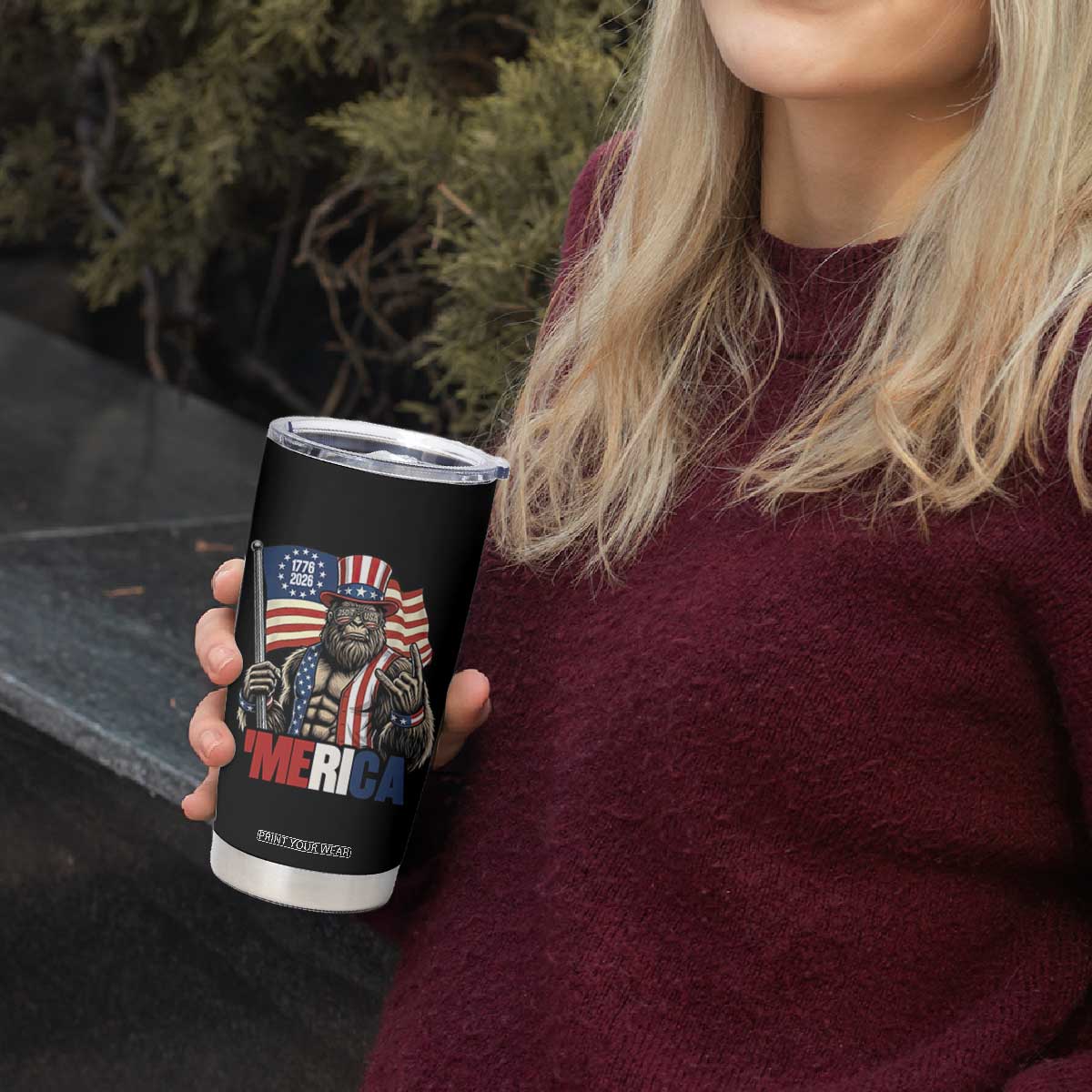 Funny Patriotic Bigfoot Merica Rock Tumbler Cup USA 250th Anniversary TS12 Print Your Wear