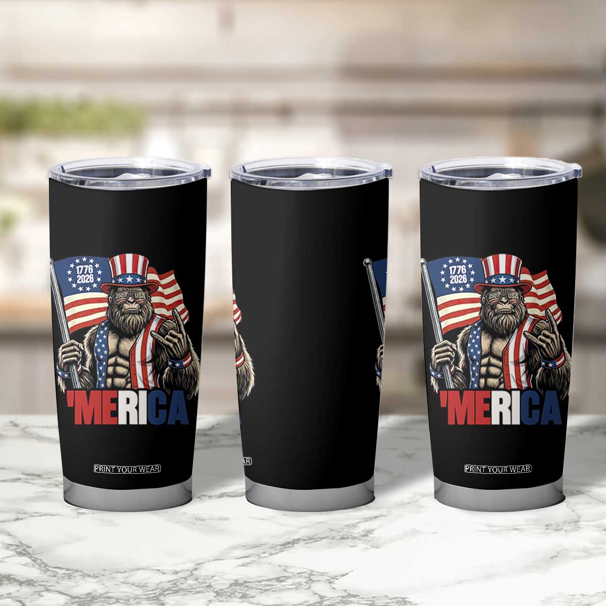 Funny Patriotic Bigfoot Merica Rock Tumbler Cup USA 250th Anniversary TS12 Print Your Wear
