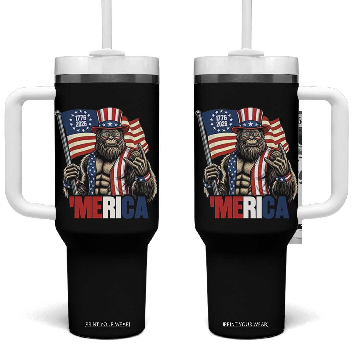 Funny Patriotic Bigfoot Merica Rock Tumbler With Handle USA 250th Anniversary TS12 One Size: 40 oz Black Print Your Wear