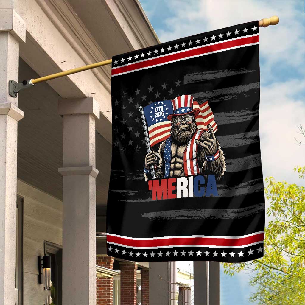 Funny Patriotic Bigfoot Merica Rock Garden Flag USA 250th Anniversary TS12 Distressed Black Red Print Your Wear