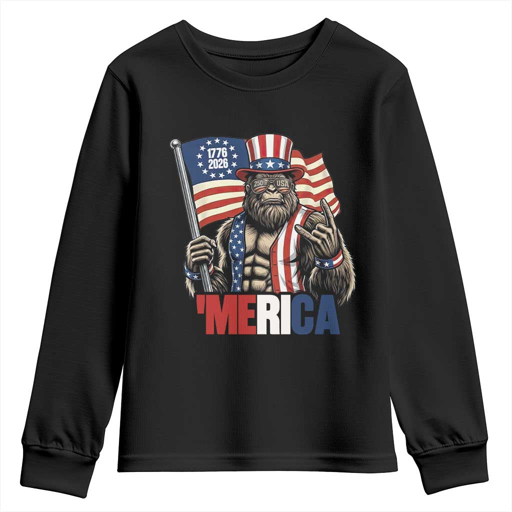 Funny Patriotic Bigfoot Merica Rock Youth Sweatshirt USA 250th Anniversary TS12 Black Print Your Wear