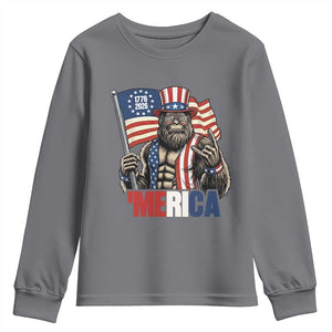 Funny Patriotic Bigfoot Merica Rock Youth Sweatshirt USA 250th Anniversary TS12 Charcoal Print Your Wear