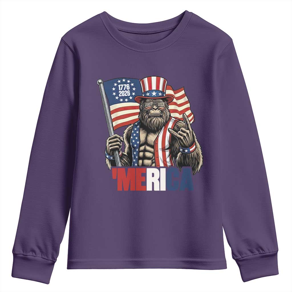Funny Patriotic Bigfoot Merica Rock Youth Sweatshirt USA 250th Anniversary TS12 Purple Print Your Wear