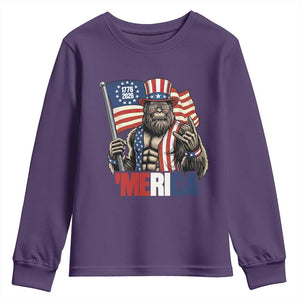 Funny Patriotic Bigfoot Merica Rock Youth Sweatshirt USA 250th Anniversary TS12 Purple Print Your Wear