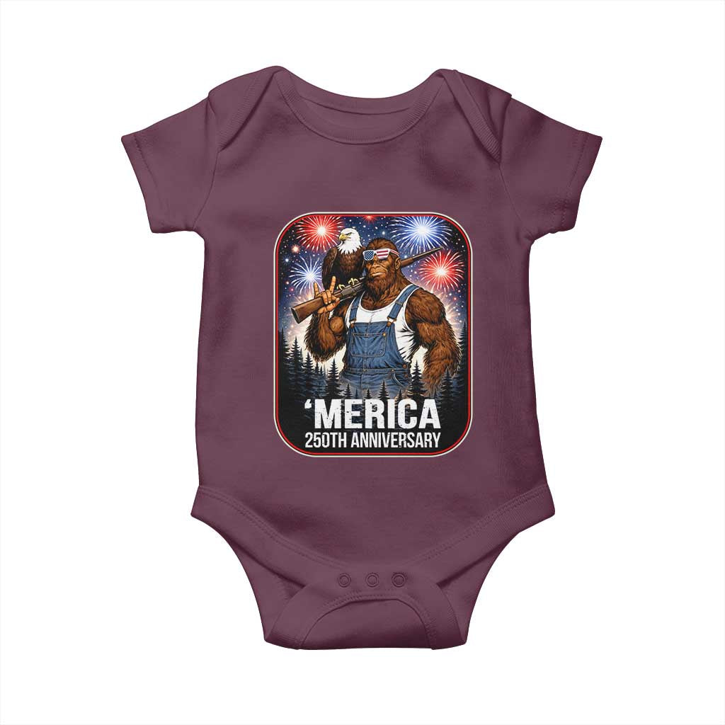 Funny Bigfoot USA 250 Years Of American Freedom Baby Onesie TS12 Maroon Print Your Wear